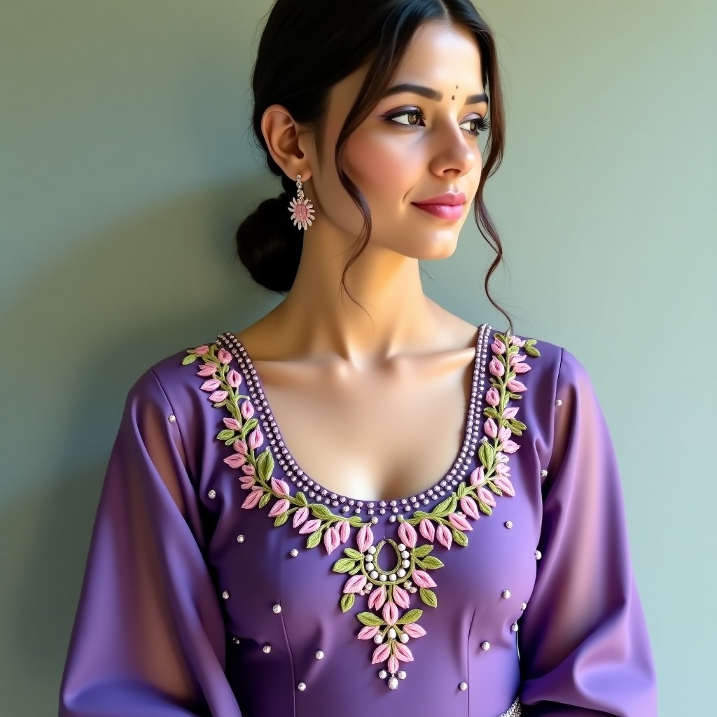 Blossom Vine Neckline Embroidery Design