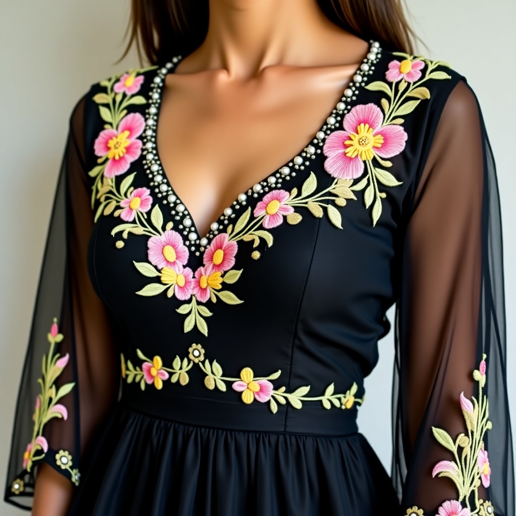 Luxury Blossom Neckline Embroidery