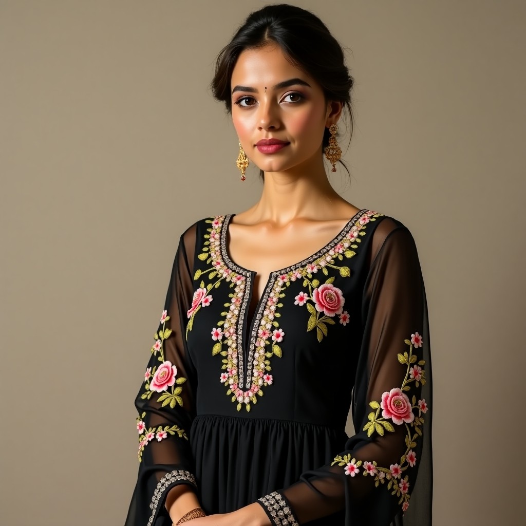 Blooming Petal Neckline Embroidery