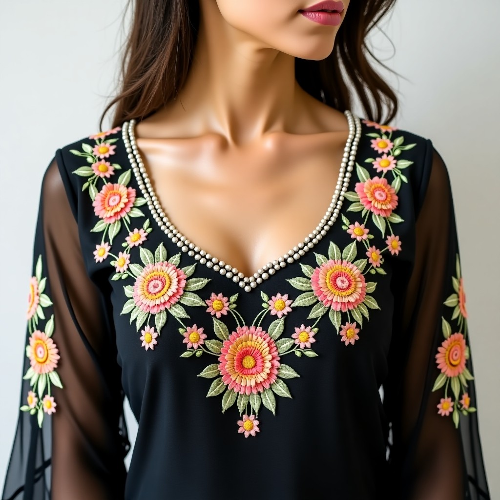 Graceful Floral Arc Neckline Design
