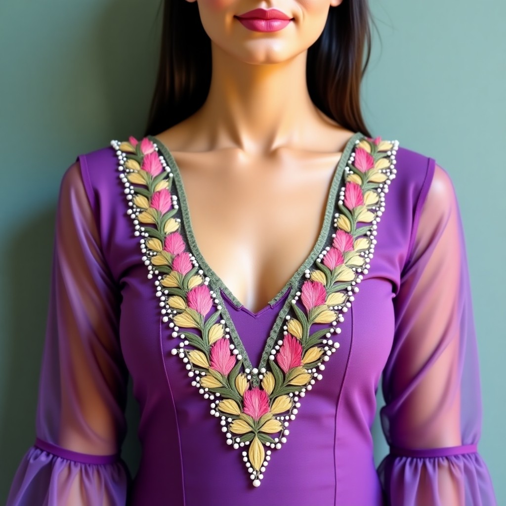 Premium Floral Vine Neckline Embroidery