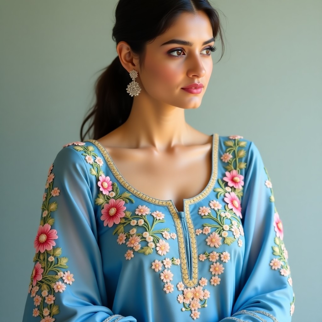 Elegant Blossom Collar Neckline Embroidery