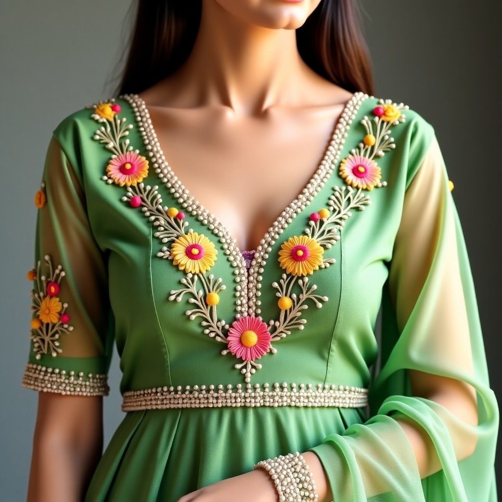 Royal Floral Vine Neckline Design