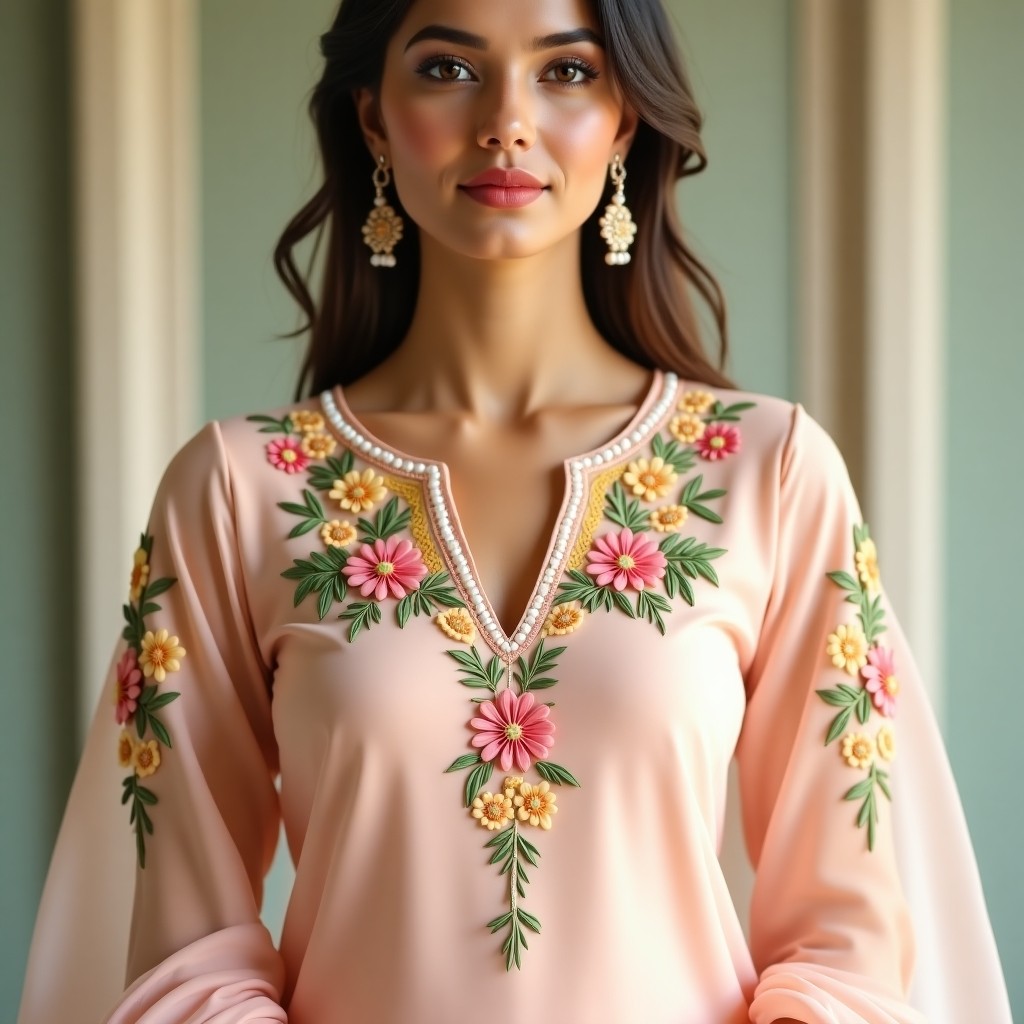 Royal Blossom Crown Neckline Embroidery