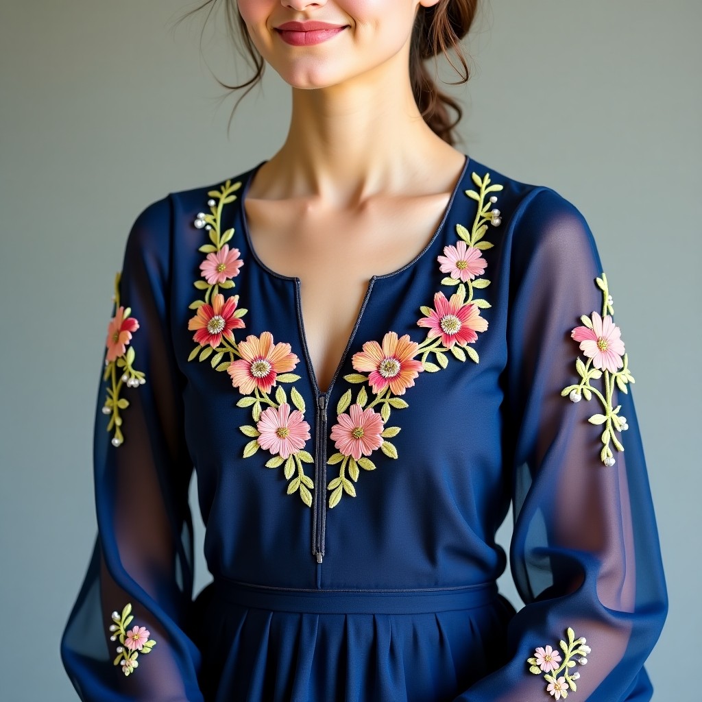 Floral Petal Majesty Neckline Embroidery