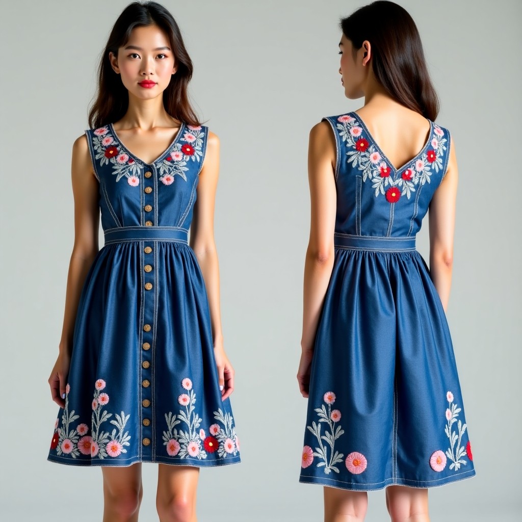 Golden Blossom Embroidered Dress