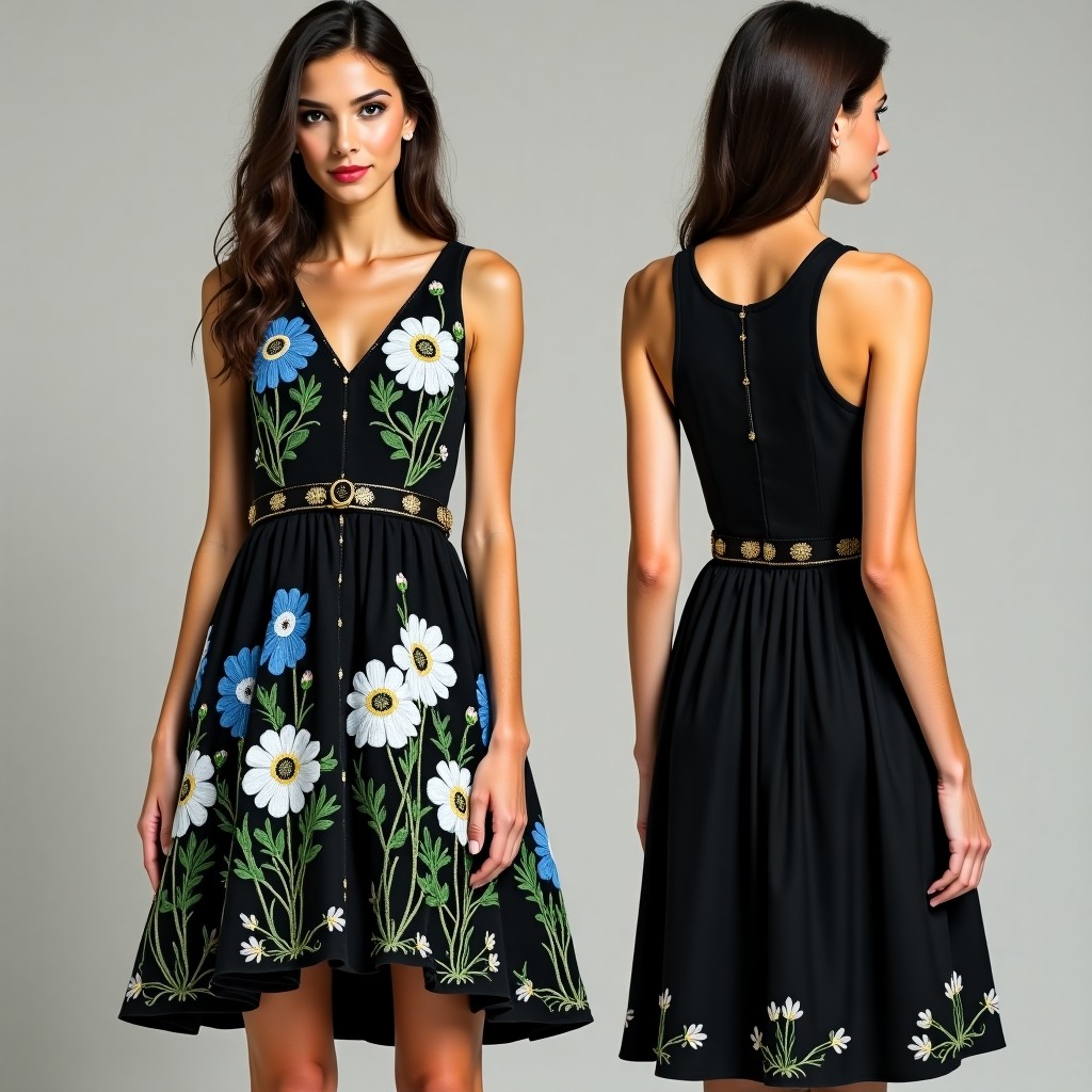 Garden Daisy Flare Embroidered Dress