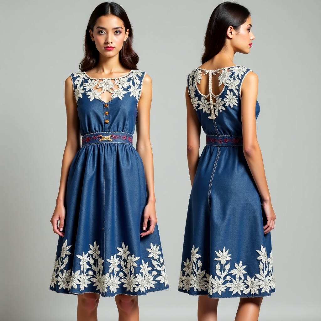 Royal Daisy Garden Flare Dress