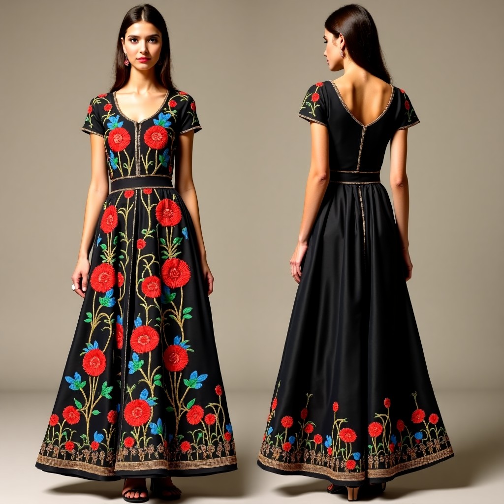 Elegant Floral Vine Skater Dress