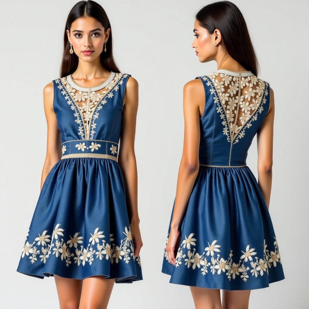Golden Floral Grace Skater Dress