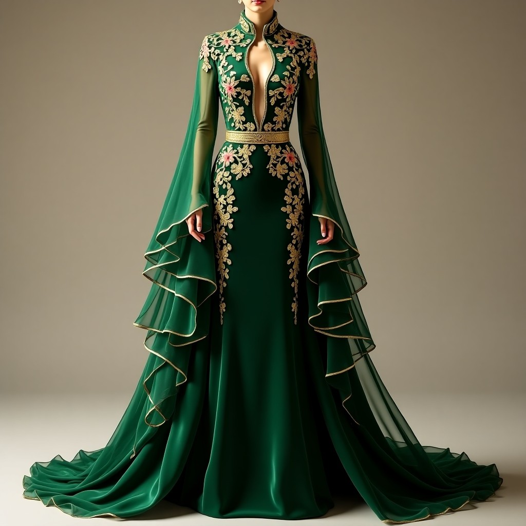 Victorian Golden Garden Couture Gown