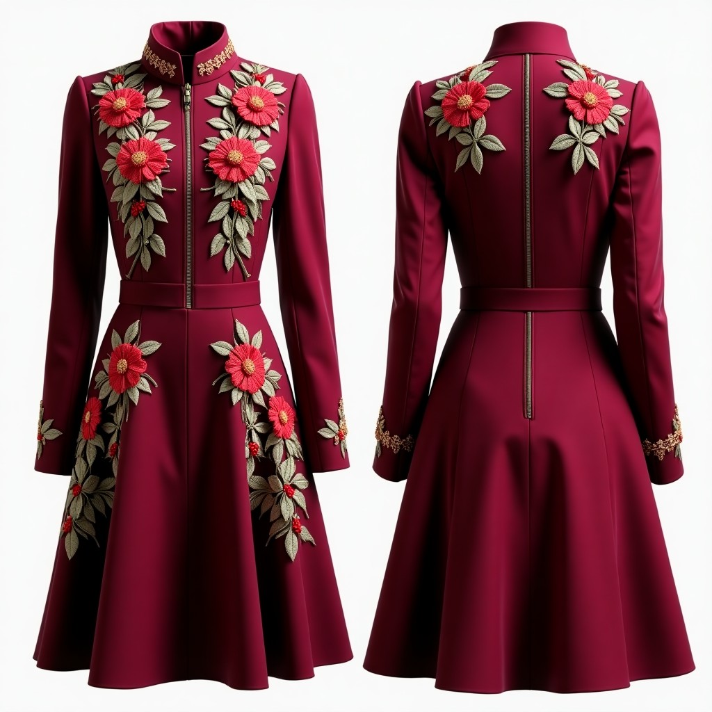 Burgundy Floral Embroidery Formal Abaya Gown