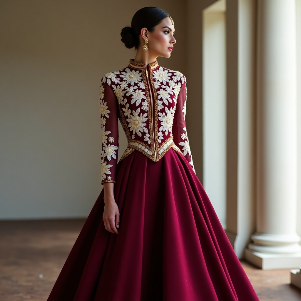Burgundy Floral Couture Abaya Gown