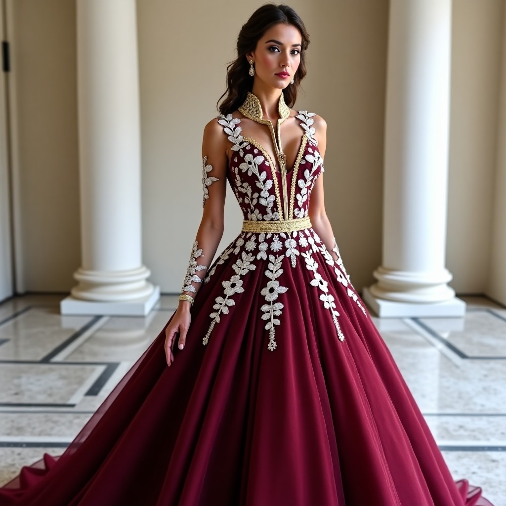 Maroon Luxury Floral Abaya Gown
