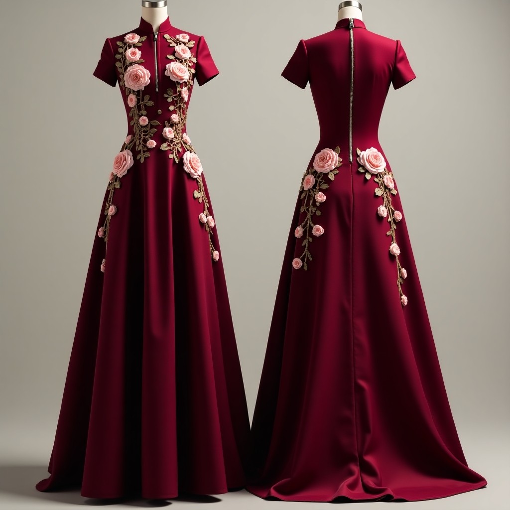 Burgundy Floral Heritage Abaya Maxi