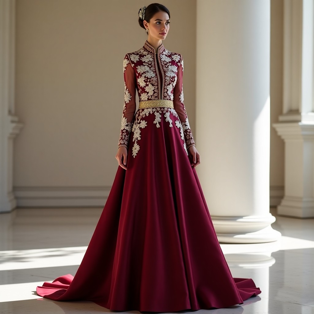 Burgundy Elegant Floral Occasion Gown