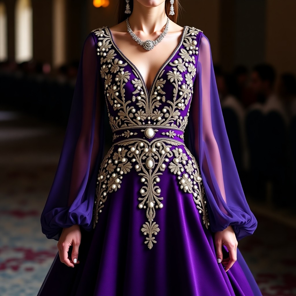 Champagne Vine Embroidered Princess Maxi Dress