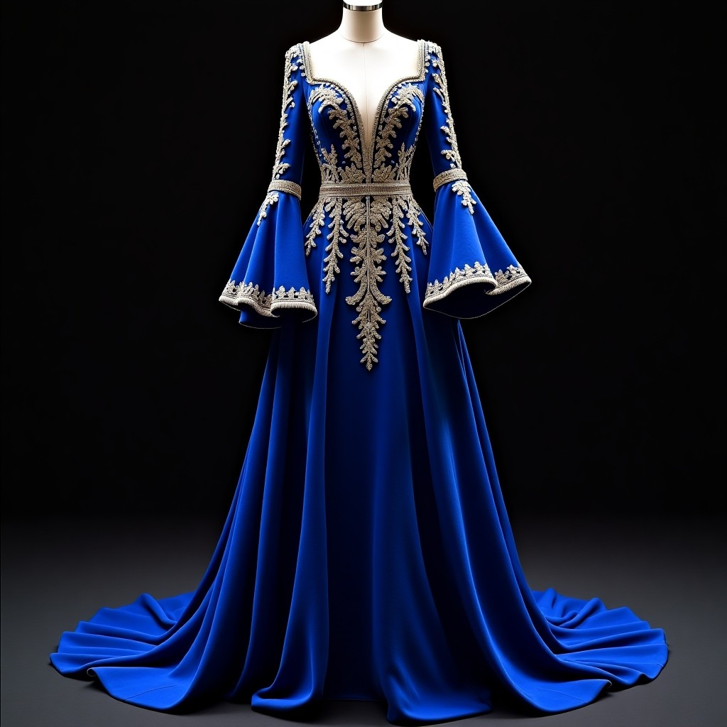 Royal Blossom Pearl Waist Maxi Dress