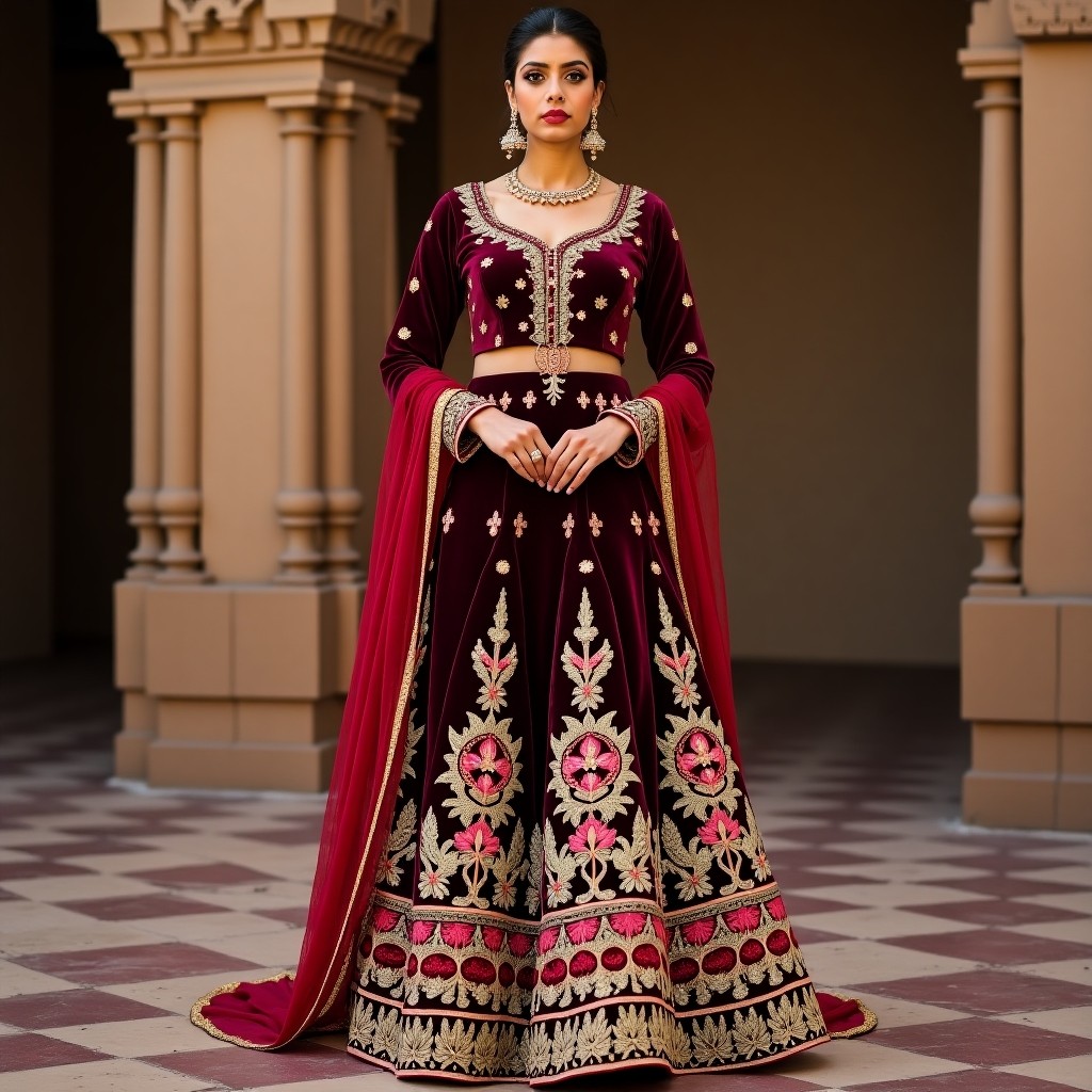 Premium Golden Floral Bridal Lehenga