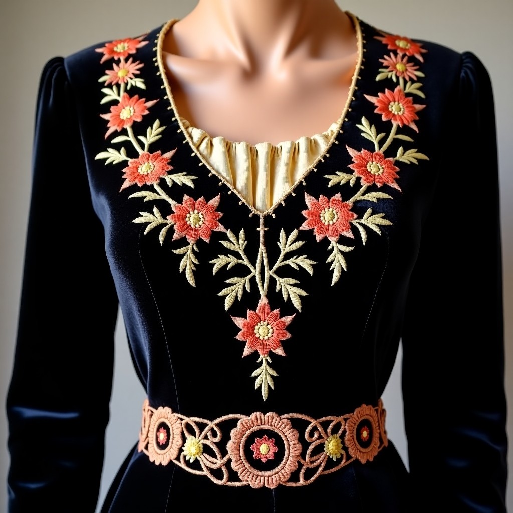 Royal Blossom Velvet Embroidered Dress