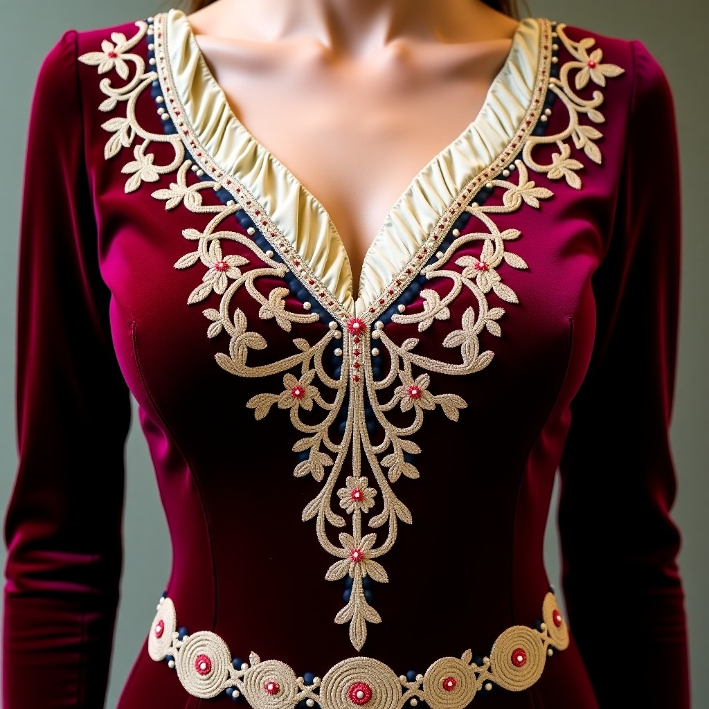 Classic Royal Floral Neckline Gown