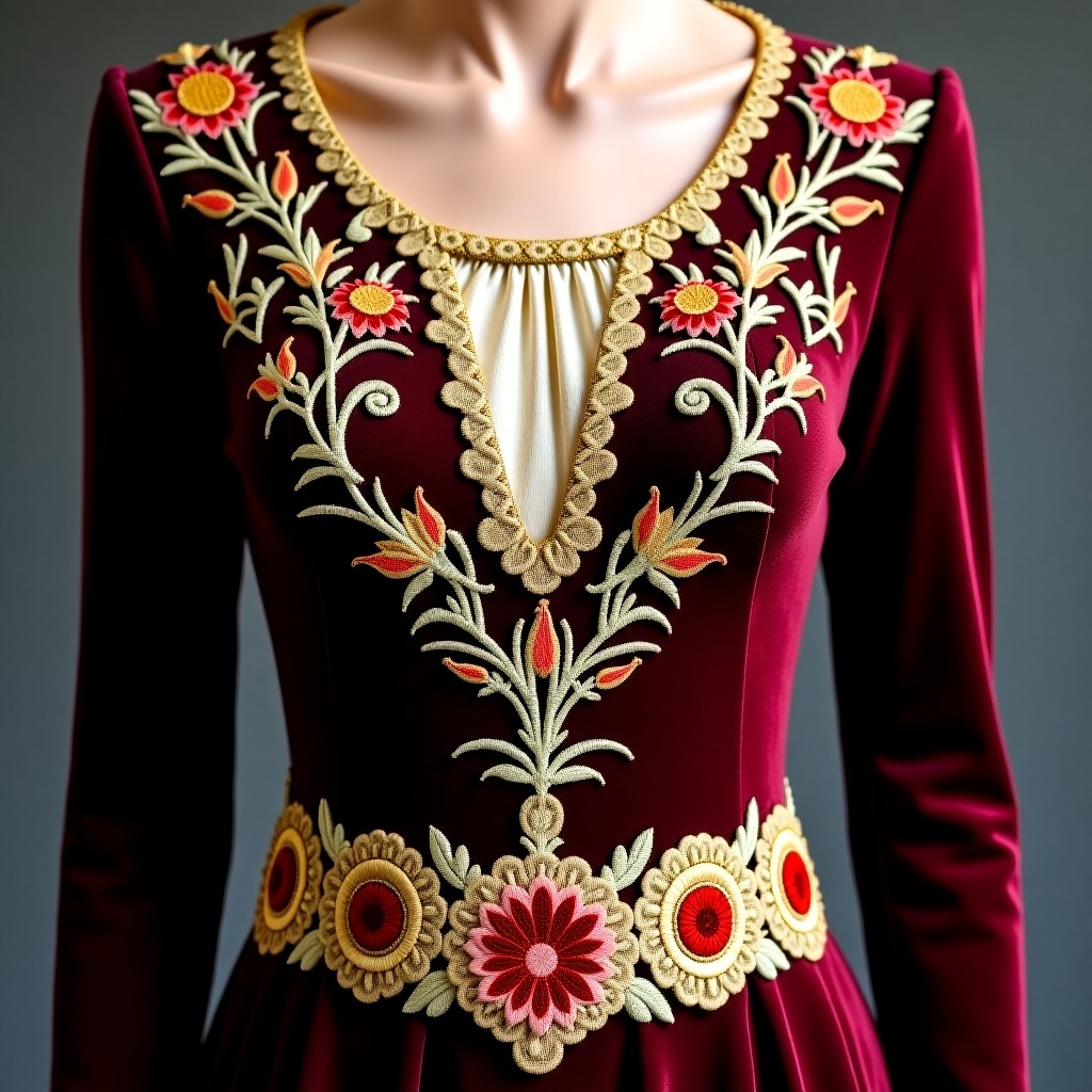 Regal Floral Court Neck Gown