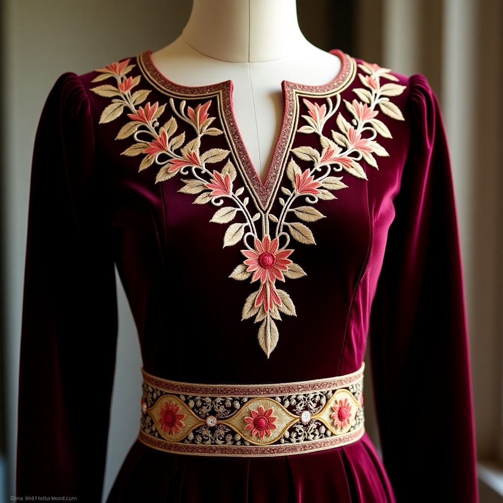 Royal Fleur-De-Lis Embroidered Neck Dress