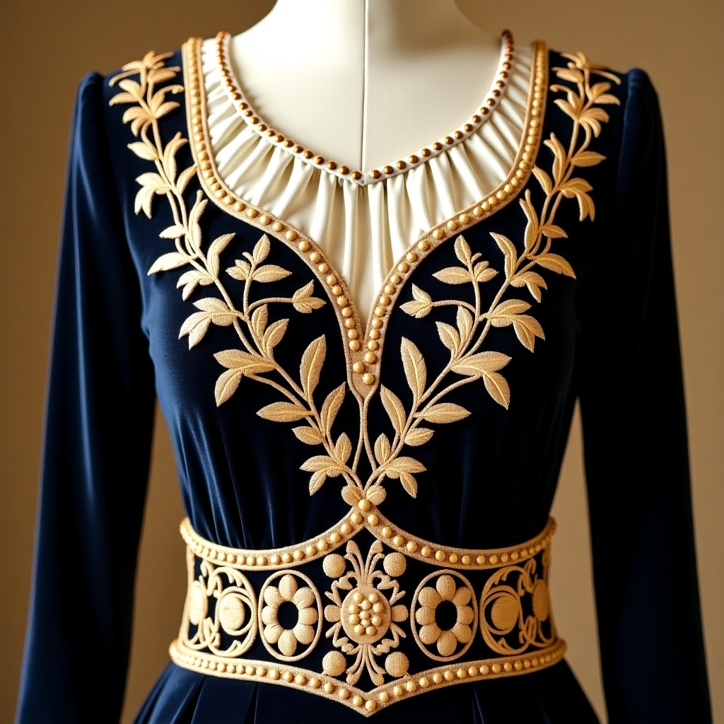 Royal Blossom V-Neck Embroidered Dress