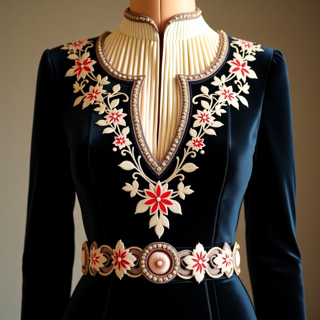Royal Garden Embroidered Court Neck Dress