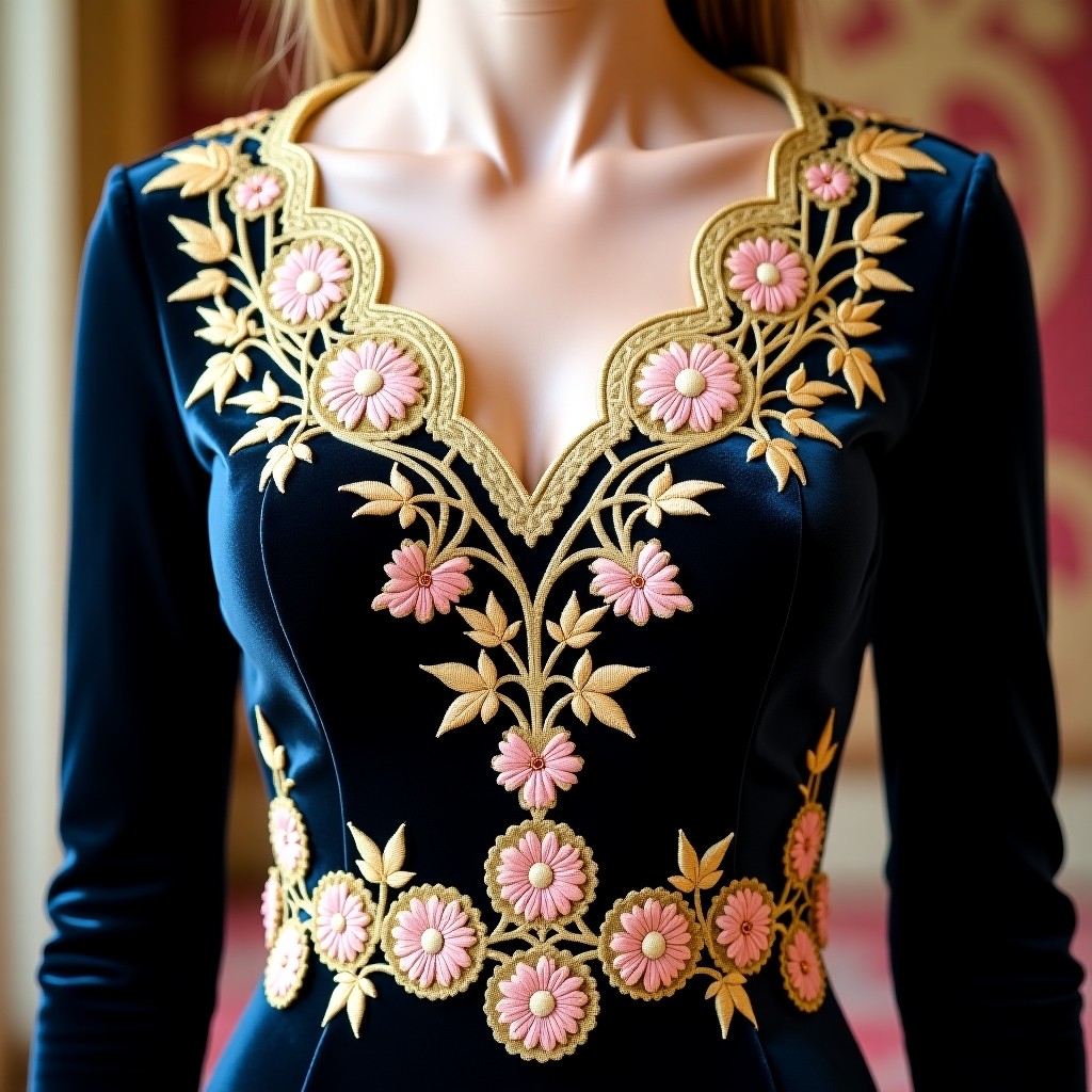 Golden Fleur Imperial Neck Gown
