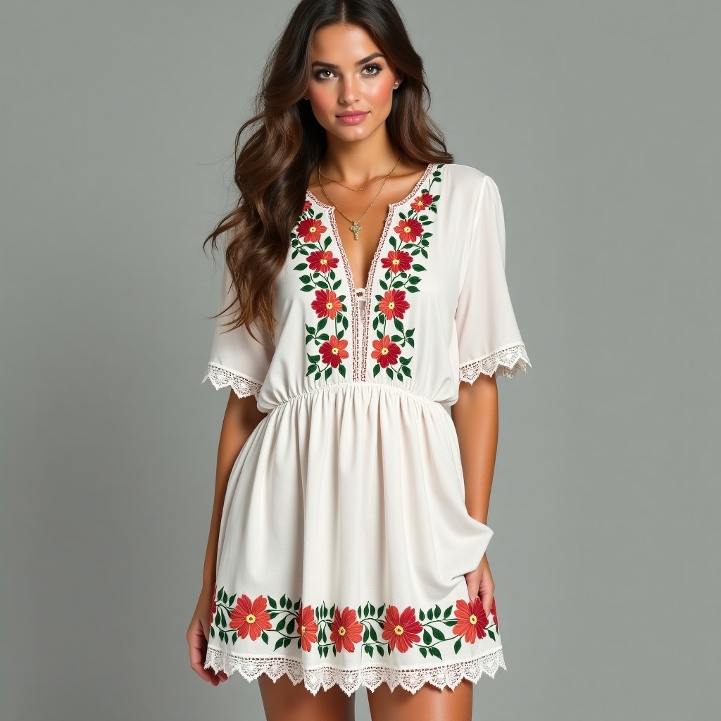 Bohemian Floral Embroidered A-Line Dress