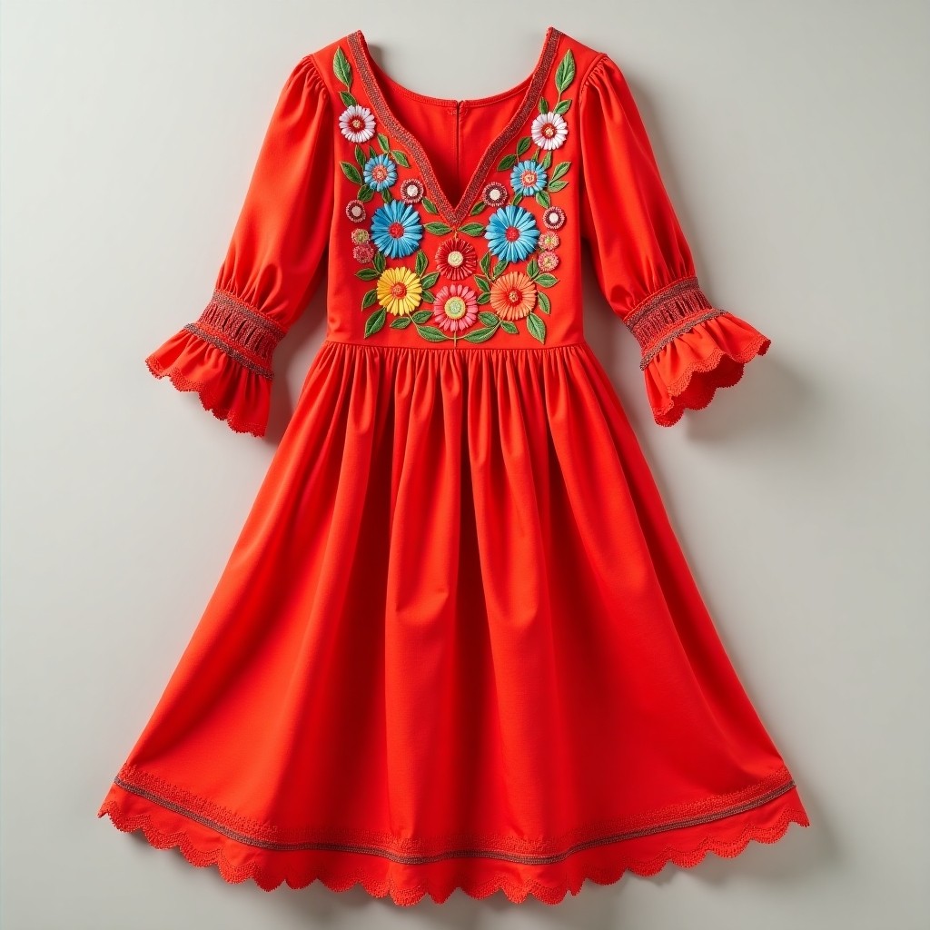 Bohemian Botanical Embroidered Flare Dress