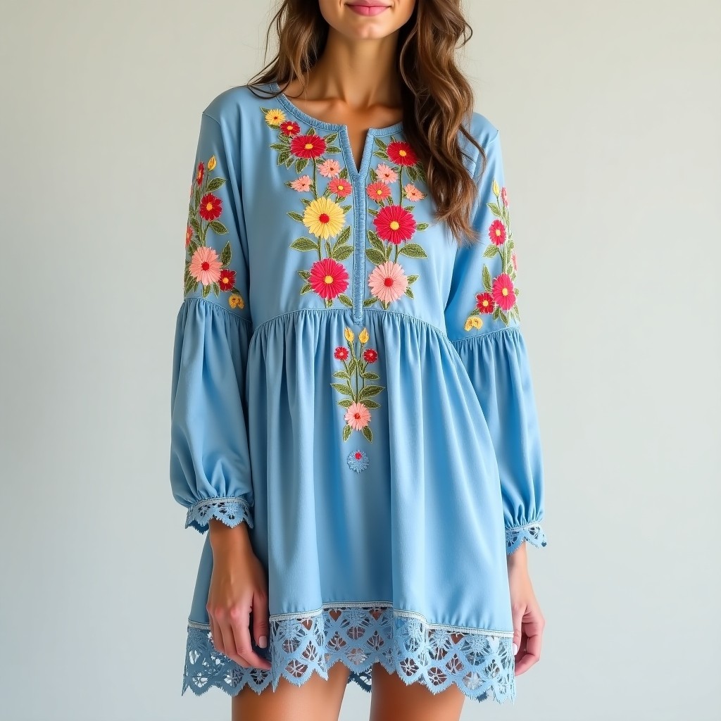 Bohemian Nature-Inspired Embroidered Dress