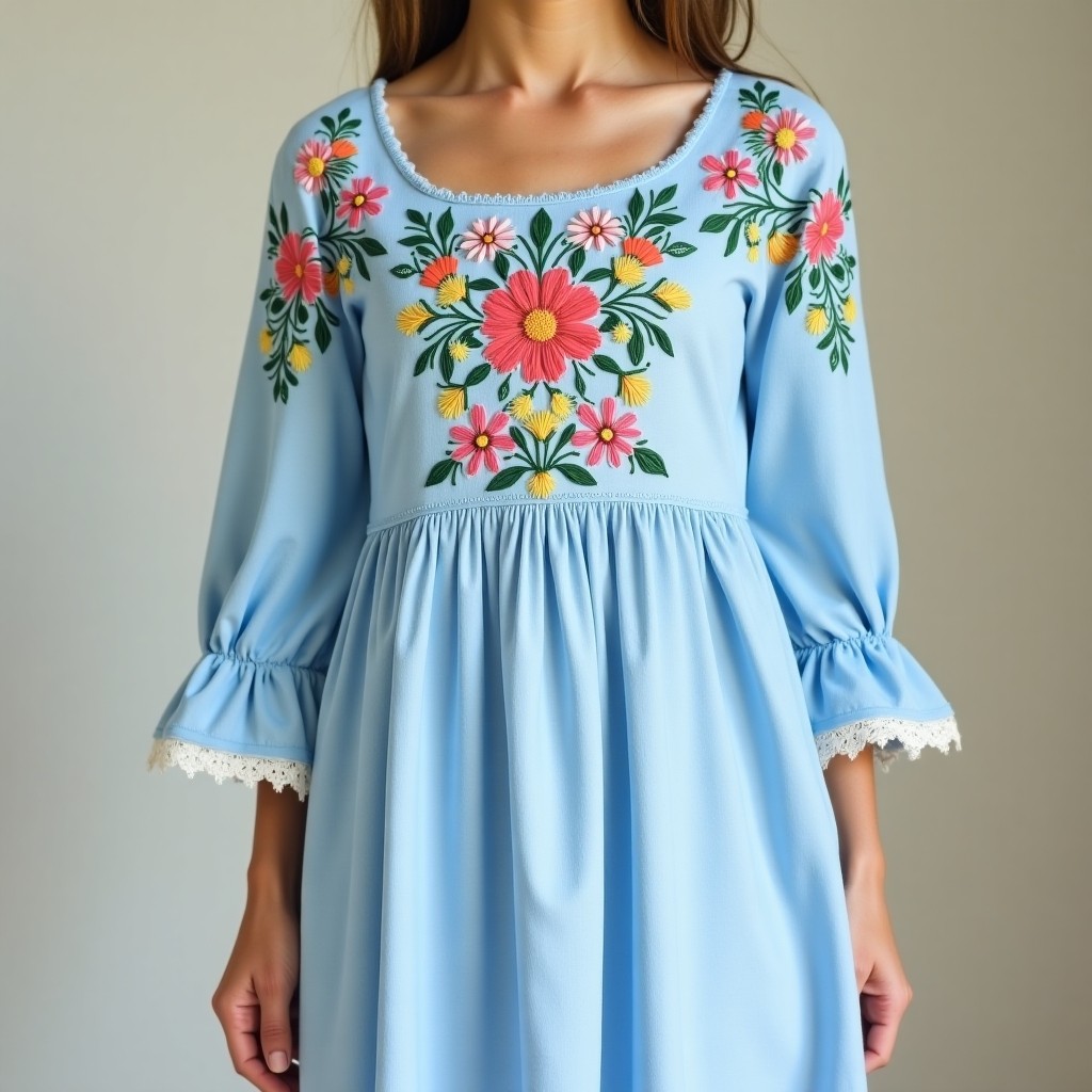 Boho Botanical Embroidered Flowy Dress