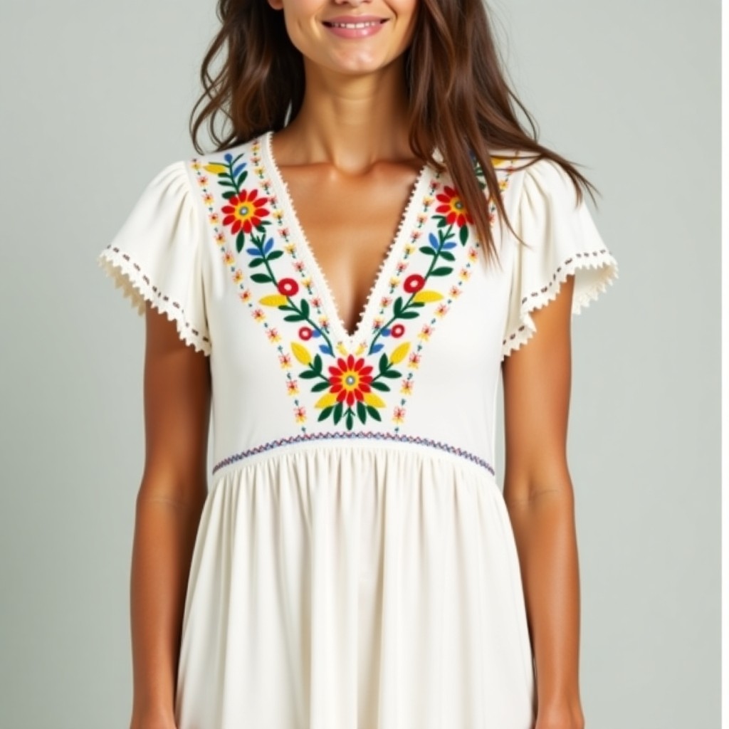 Bohemian Embroidered Peasant Dress