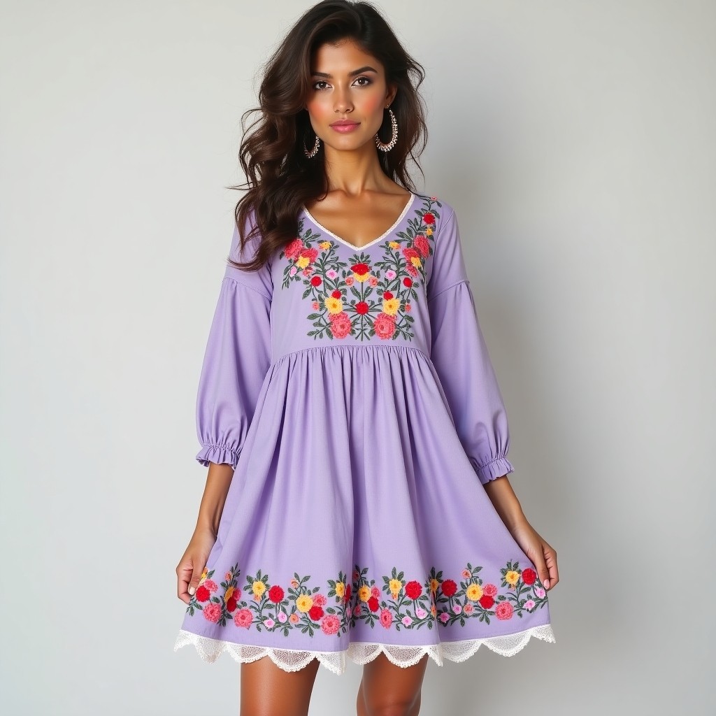 Bohemian Leaf and Flower Embroidered Dress