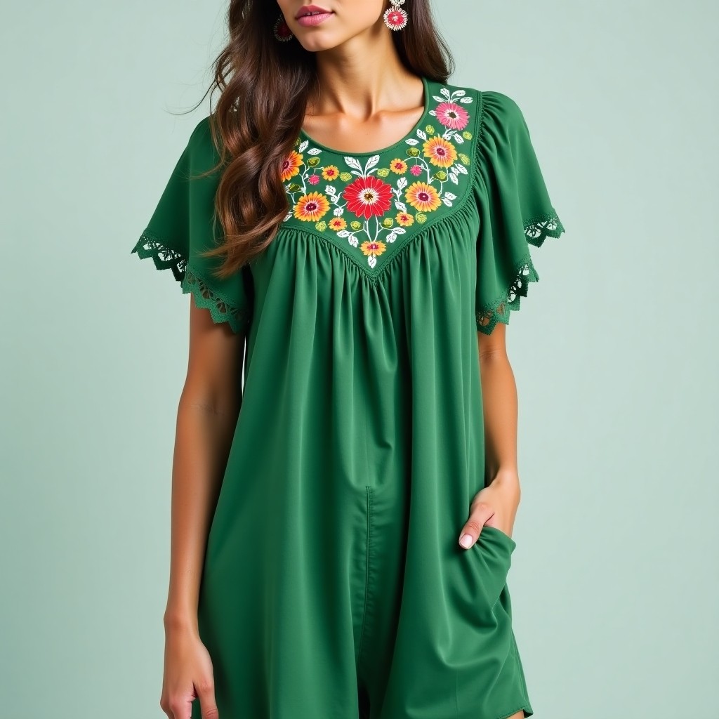 Bohemian Floral Embroidered Flowing Midi Dress