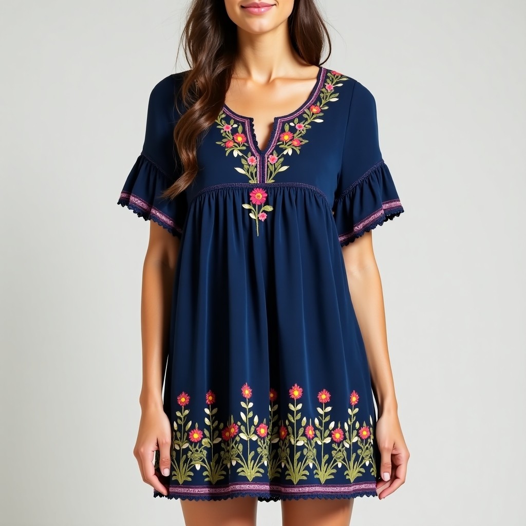 Bohemian Botanical Embroidered Fashion Dress