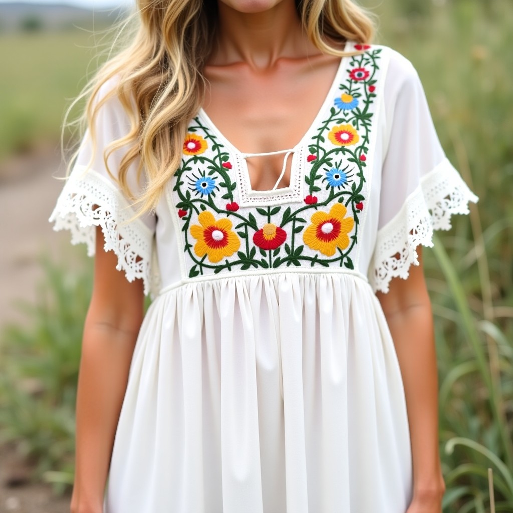 Bohemian Floral Embroidered Flare Maxi Dress