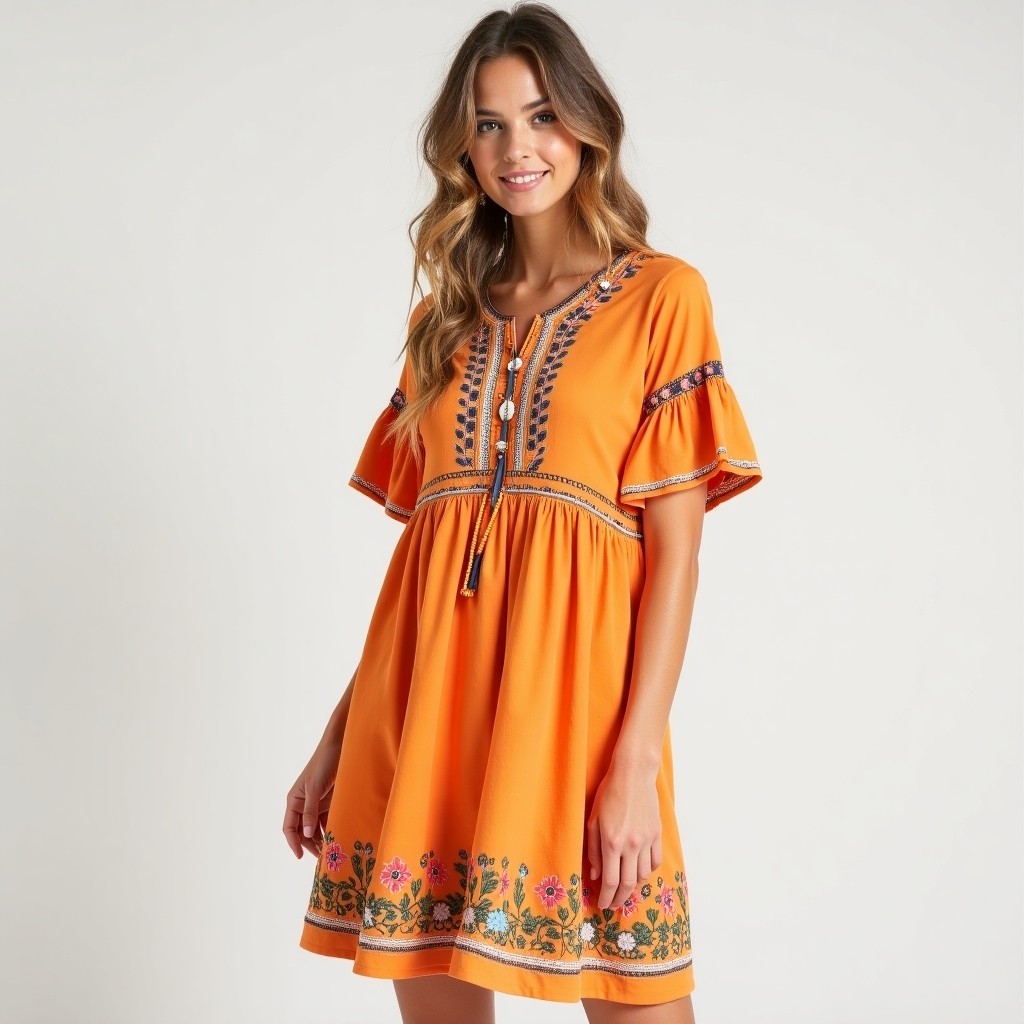 Bohemian Botanical Embroidered Flowy Maxi Dress