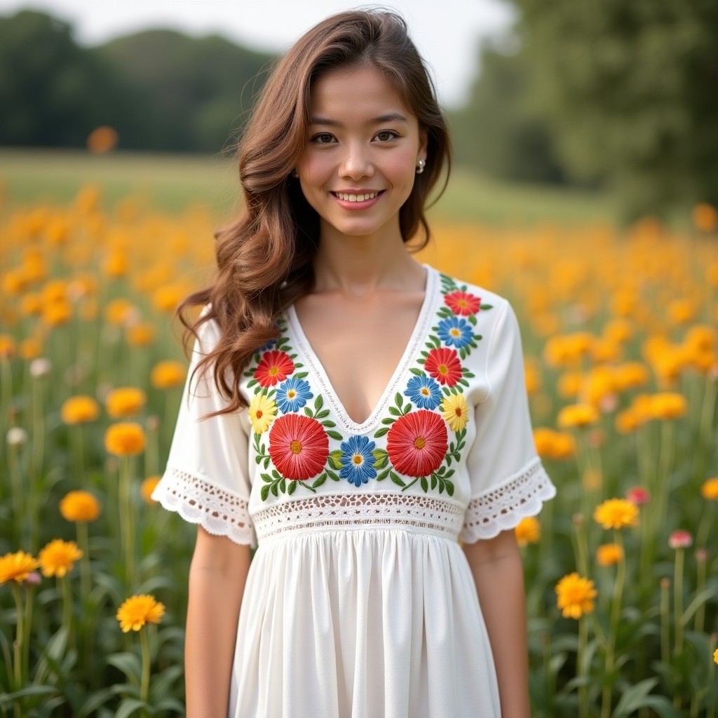 Boho Floral Embroidered Ruffle Dress