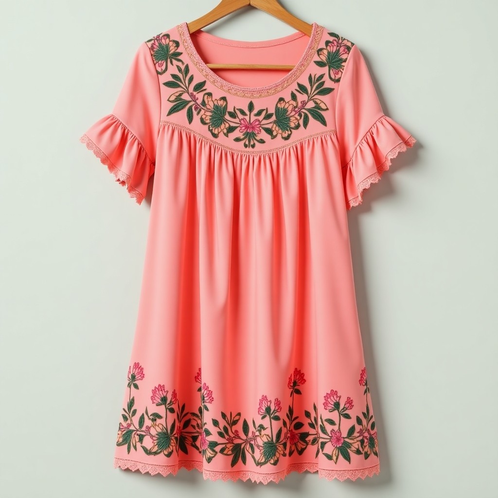 Boho Floral Embroidered Bell Sleeve Dress