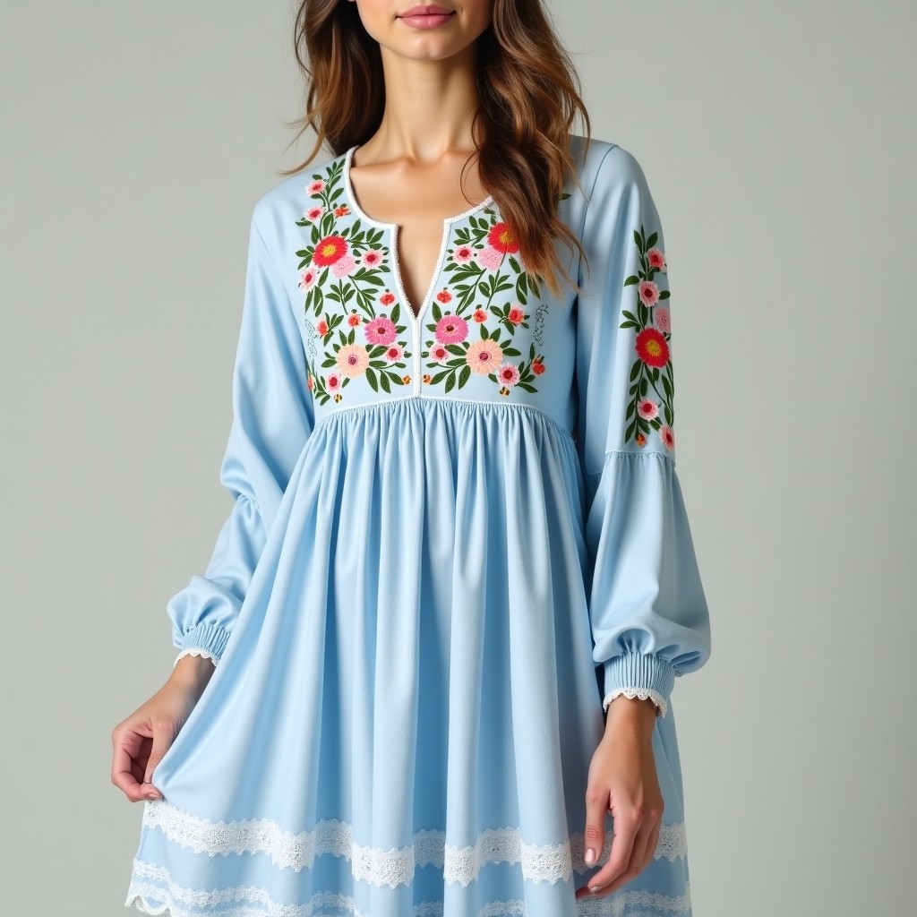 Boho Floral Embroidered Romantic Dress