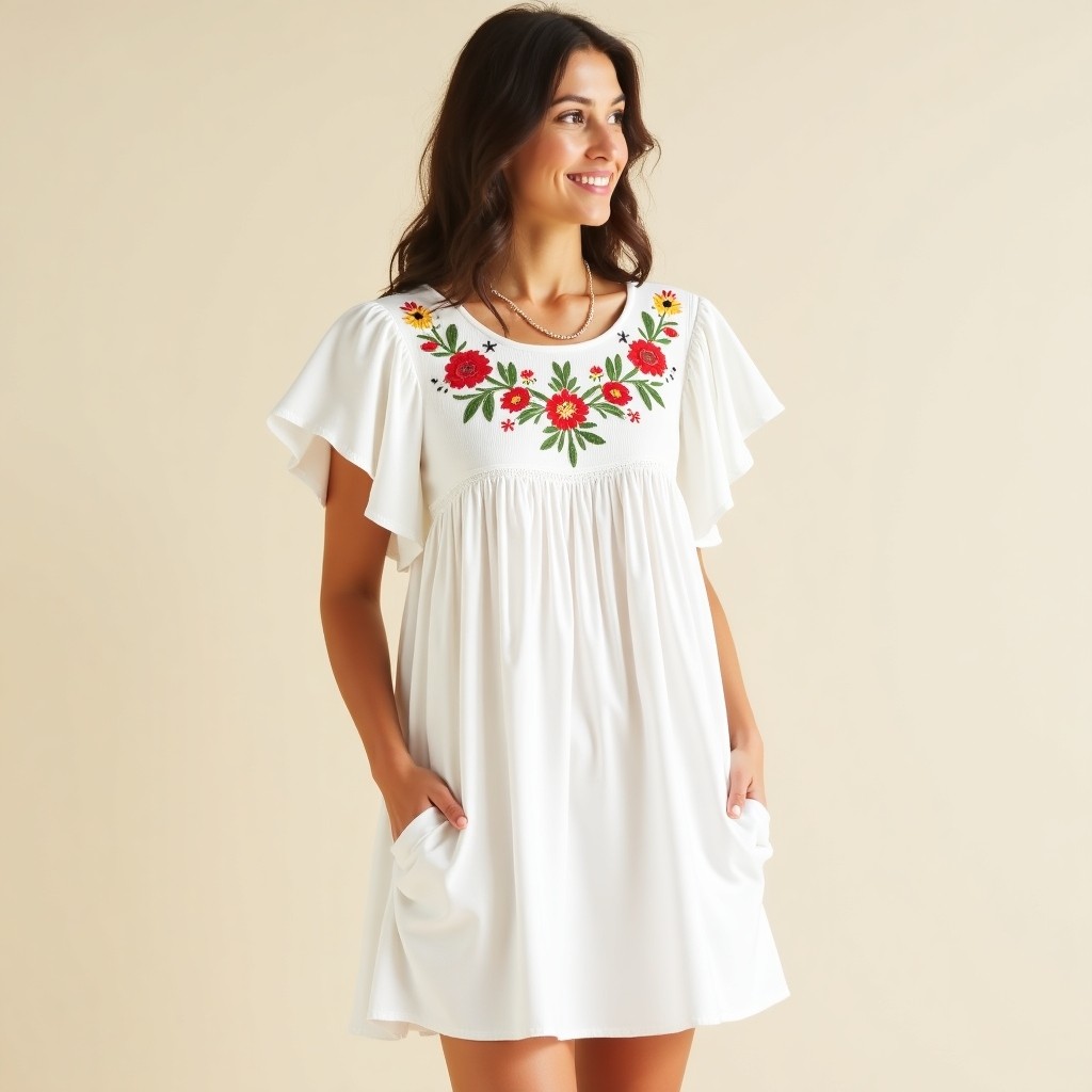 Boho Floral Embroidered Comfort Dress