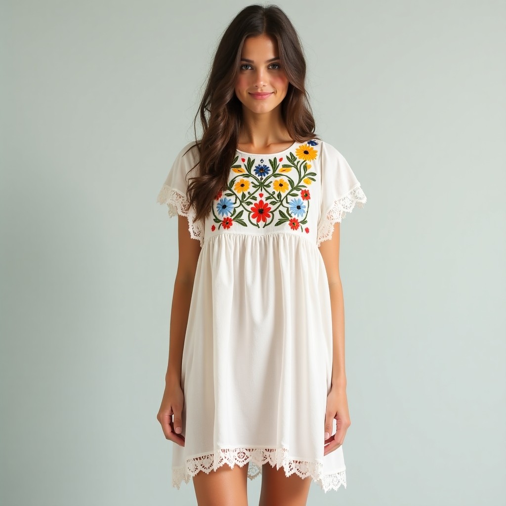 Bohemian Floral and Vine Embroidered Dress