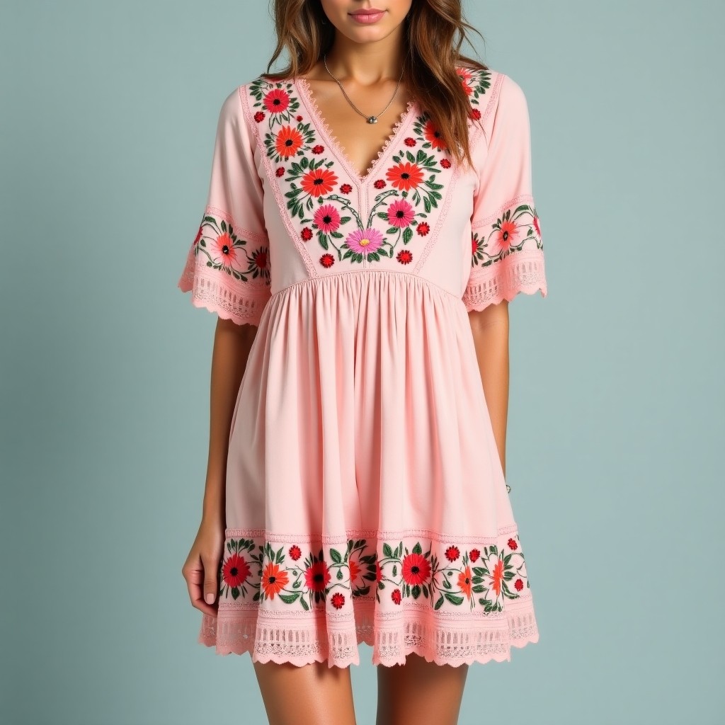 Bohemian Meadow Blossom Embroidered Dress