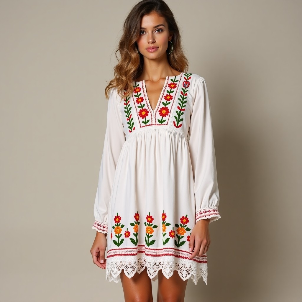 Boho Free-Spirit Floral Embroidered Maxi Dress