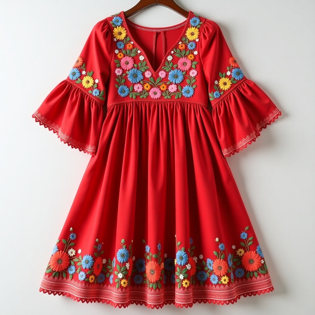 Bohemian Botanical Leaf Embroidered Maxi Dress