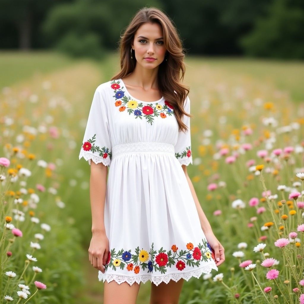 Boho Floral Meadow Embroidered Dress