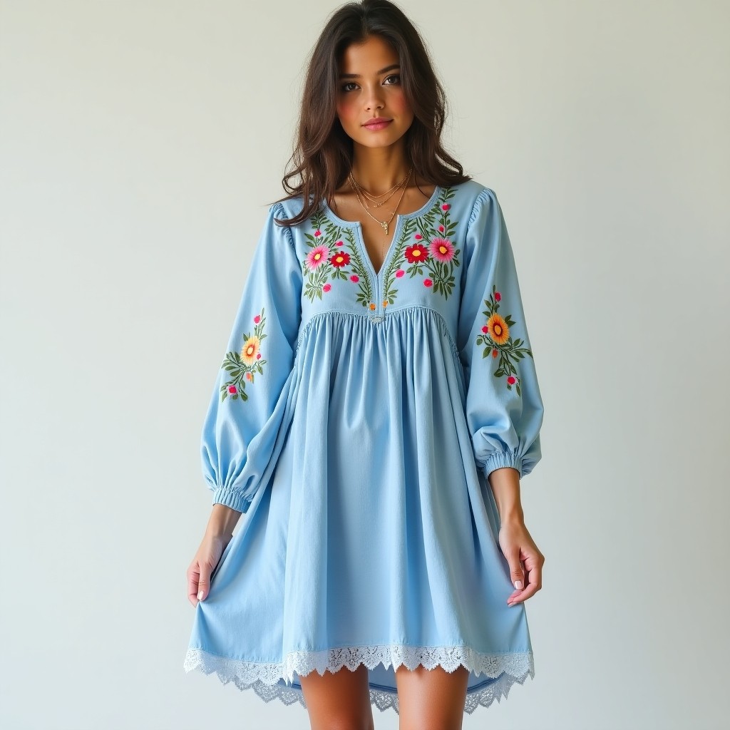 Boho Wild Garden Floral Embroidered Dress
